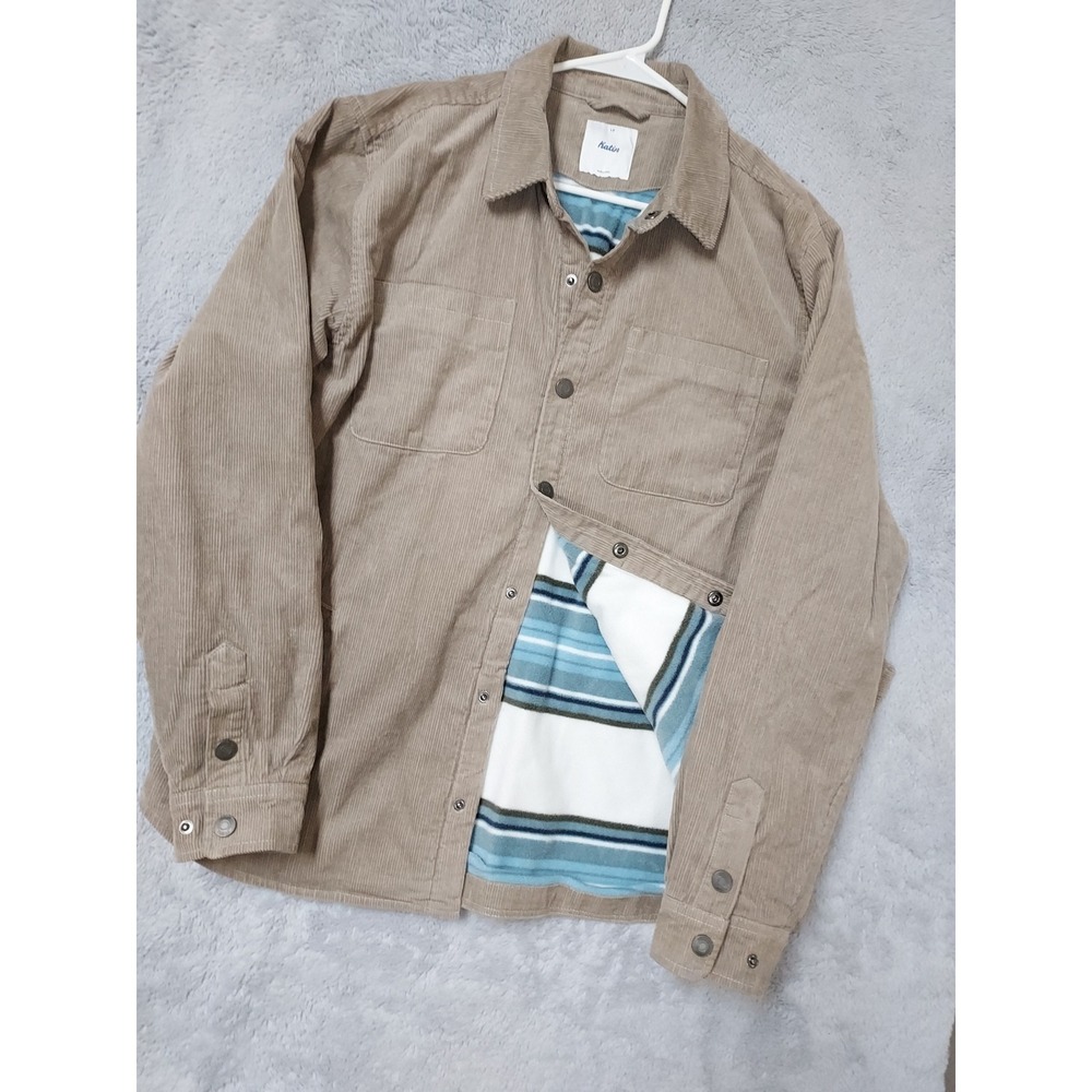 Katin Jacket Mens Large Flannel Lined Corduroy Shacket Tan Heavyweight Surfer L